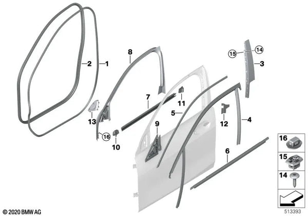 Cubierta exterior de la puerta delantera izquierda para BMW Serie 1 F40 (OEM 51337452355). Original BMW