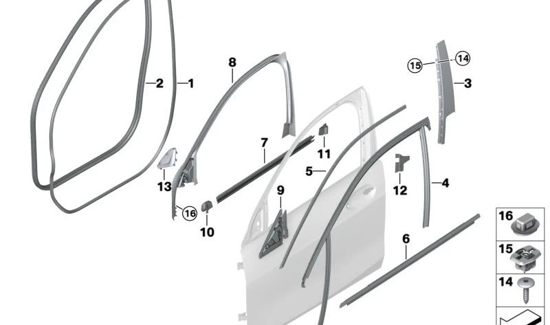 OEM 51337452347 Guida alla porta d'ingresso sinistra per BMW F40, F70. BMW originale.