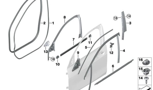 OEM 51337452347 Guide de porte d'entrée gauche pour BMW F40, F70. BMW d'origine.