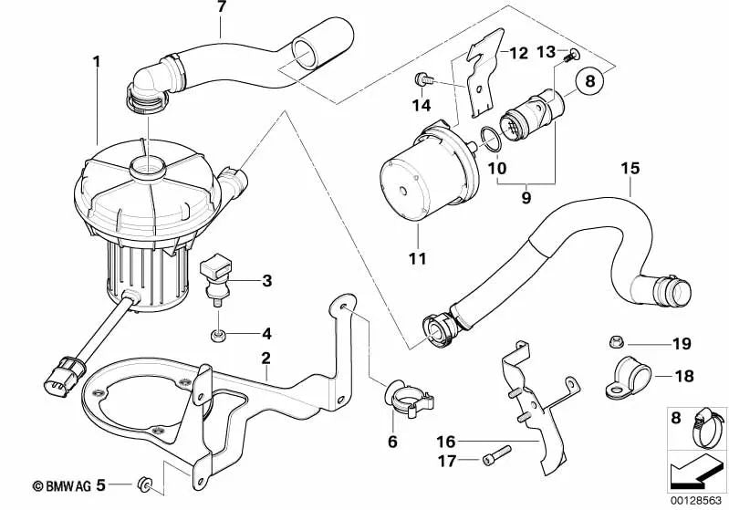 Soporte de bomba de aire secundaria para BMW E60, E61, E63, E64 (OEM 11727527601). Original BMW.