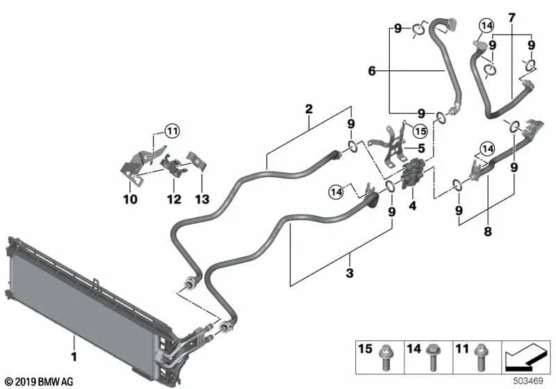 Tubería de refrigeración de aceite para BMW G01, G01N (OEM 17228602404). Original BMW.