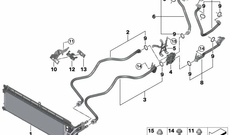 Bandeja inferior para soporte BMW Serie 2 G42, Serie 3 G20, G21, Serie 4 G22, G23, G26, X3 G01 (OEM 17228699975). Original BMW.