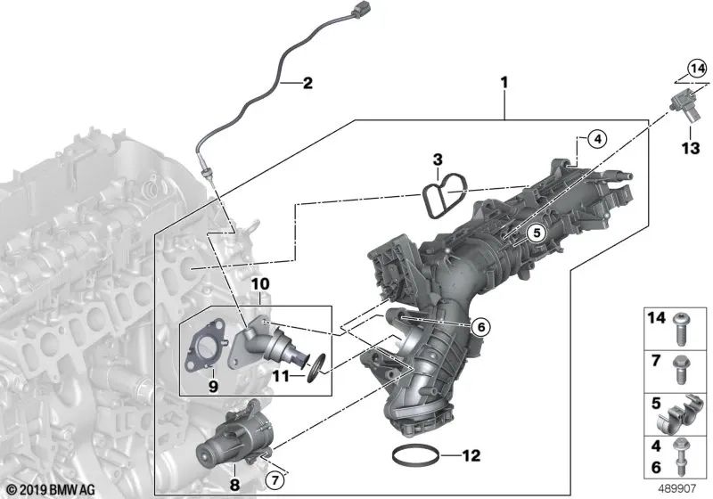 Sauganlage-AGR con Control de Válvulas para BMW F20N, F21N, F22, F23, F30, F31, F34, F32, F33, F36, F10N, F11N, G30, G31, G11, G12, F25, G01, G02, F15 (OEM 11618513655). Original BMW