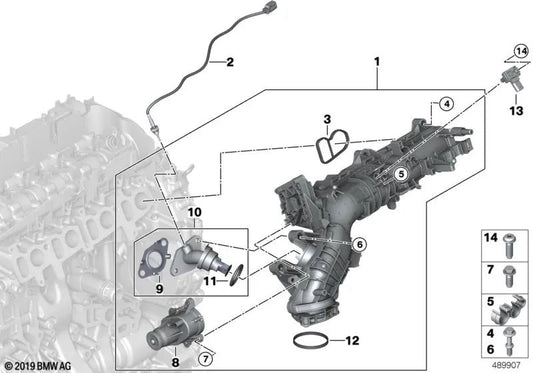 Sauganlage-AGR with Valve Control for BMW F20N, F21N, F22, F23, F30, F31, F34, F32, F33, F36, F10N, F11N, G30, G31, G11, G12, F25, G01, G02, F15 (OEM 11618513655). Genuine BMW