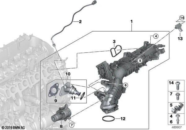 Sauganlage-AGR con Control de Válvulas para BMW F20N, F21N, F22, F23, F30, F31, F34, F32, F33, F36, F10N, F11N, G30, G31, G11, G12, F25, G01, G02, F15 (OEM 11618513655). Original BMW