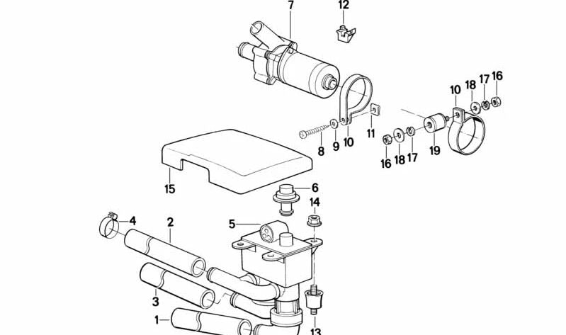 Manguera de la bomba de agua auxiliar para BMW E21, E28, E34, E32 (OEM 64211379956). Original BMW