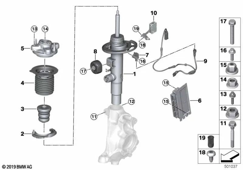 VDC-Stoßdämpfer vorne links für BMW G21, G21N (OEM 37106878735). Original BMW