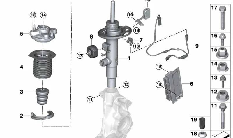 Amortiguador delantero derecho VDC para BMW G21, G21N (OEM 37106878736). Original BMW.