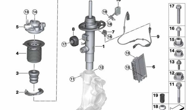 Amortiguador delantero izquierdo VDC OEM 37106894421 para BMW G21. Original BMW