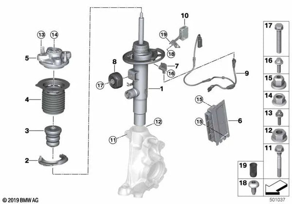 Amortiguador delantero izquierdo VDC para BMW G21, G21N (OEM 37106878735). Original BMW