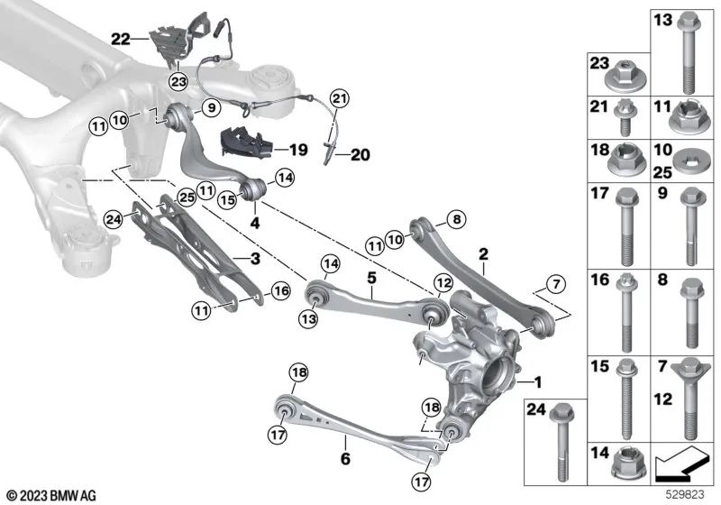 Soporte sensor de velocidad de rueda derecho para BMW F90, G30, G38, G90, G12N, G70, F91, F92, G14, G15, G16 (OEM 34526886994). Original BMW.