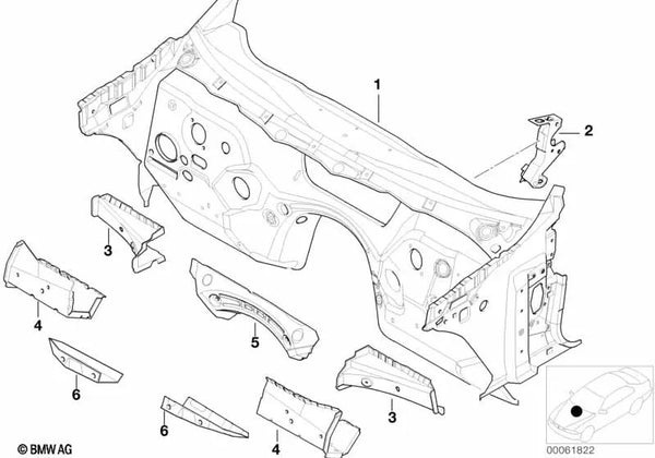 Refuerzo de Mamparo derecho para BMW Serie 3 E46, X3 E83, E83N (OEM 41118239198). Original BMW