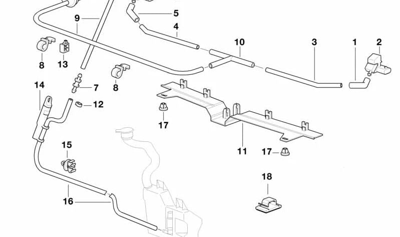 Soporte guía para manguera de limpiaparabrisas OEM 61668360180 para BMW Serie 7 (E38). Original BMW.