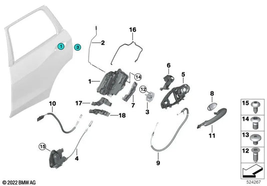 Systemschloss hinten links für BMW X5 F95, G05, X6 F96, G06, X7 G07 (OEM 51229464883). Original BMW.