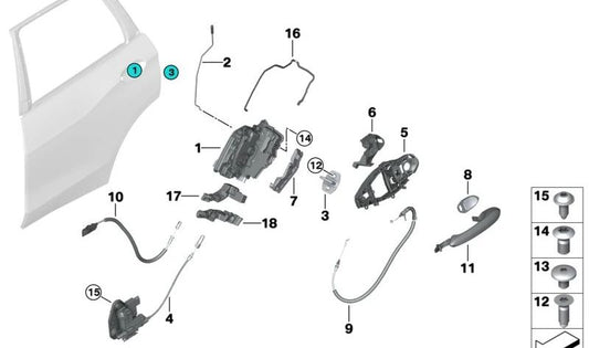 Cerradura del sistema trasera izquierda para BMW X5 F95, G05 X6 F96, G06 X7 G07 (OEM 51229464881). Original BMW