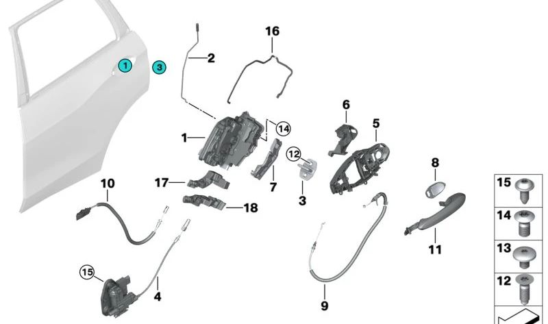 Cerradura del sistema trasera derecha para BMW X5 F95, G05, X6 F96, G06, X7 G07 (OEM 51229464886). Original BMW