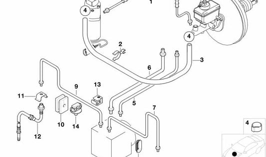 Latiguillo de freno OEM 34322229897 para BMW (E36, E46, E90, E92, E93, F30, F32, F10, F11, F20, F22, G30, G31, X1 E84, X3 E83, X3 F25, X5 E53, Z4 E85, Z4 E89). Original BMW.