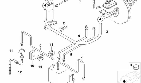 Latiguillo de freno OEM 34322229897 para BMW (E36, E46, E90, E92, E93, F30, F32, F10, F11, F20, F22, G30, G31, X1 E84, X3 E83, X3 F25, X5 E53, Z4 E85, Z4 E89). Original BMW.