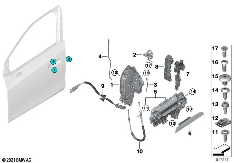 Adaptador portador manilla exterior de puerta izquierda para BMW Serie 2 U06 (OEM 51215A104B7). Original BMW.