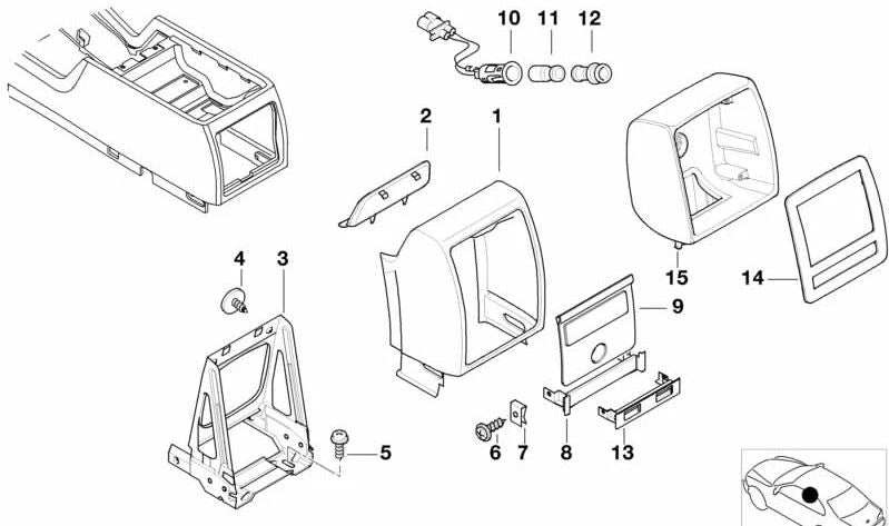 OEM 51168235534 Rear Central Console for BMW E38. Original BMW.