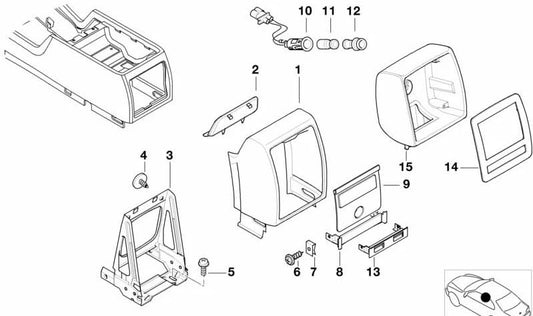 OEM 51168235534 Rear Central Console for BMW E38. Original BMW.