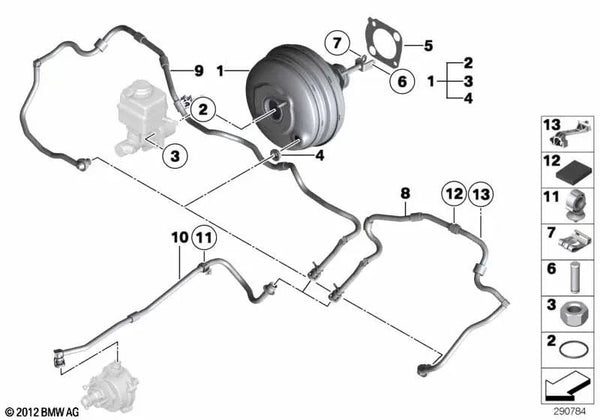 Manguera de vacío para BMW Serie 5 F10, F11 Serie 7 F02, F02N (OEM 11667576786). Original BMW