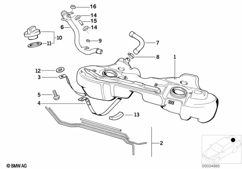 Preformed flexible hose for BMW 3 Series E36 (OEM 16111182831). Original BMW