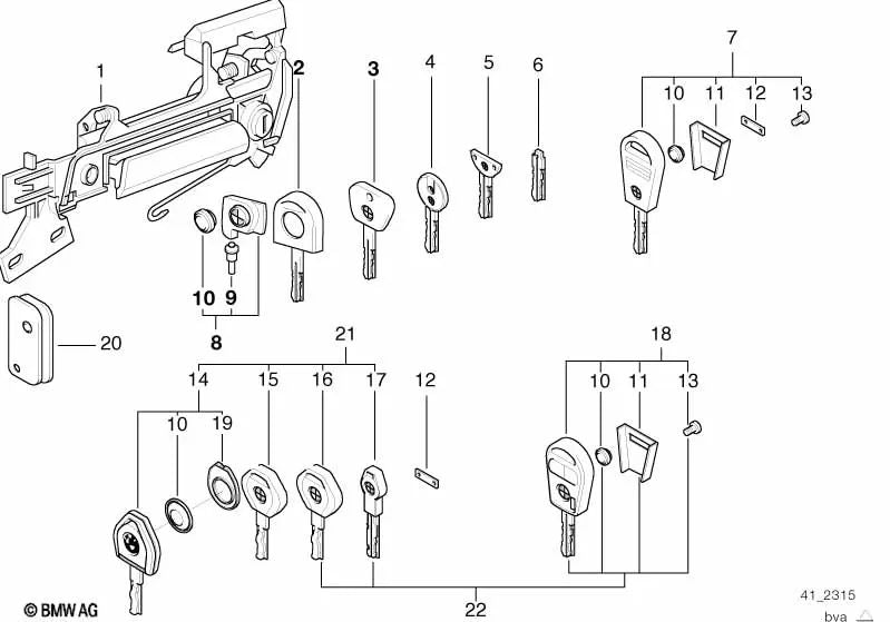 Llave de repuesto para BMW E36, E34, E32, E38, E31 (OEM 51211950667). Original BMW