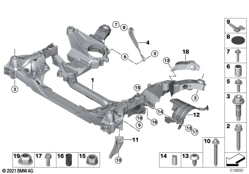 Soporte izquierdo del motor para BMW Serie 5 G30, G31, Serie 6 G32, Serie 7 G11, G12 (OEM 31106871101). Original BMW