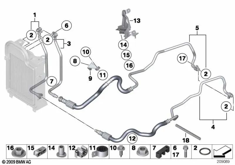 Línea de enfriador de aceite de avance para BMW E70N, E71, E72 (OEM 17227576394). Original BMW