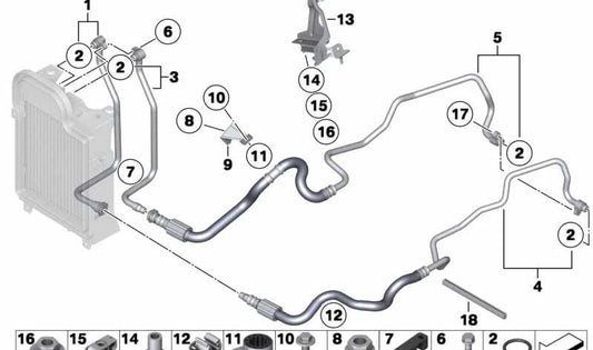 Tubo do radiador de óleo (Vorlauf) OEM 17227591226 para BMW X6 E72. BMW originais.