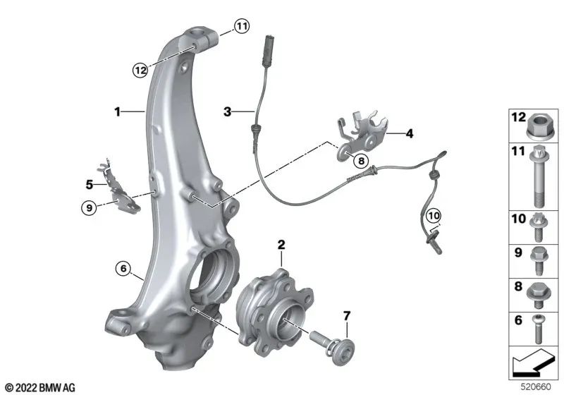 Raddrehzahlsensor für BMW 5er G60, 7er G70 (OEM 34525A62681). Original BMW.