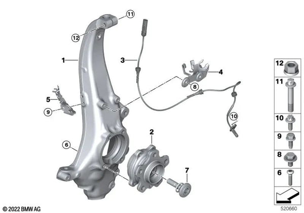 Sensor de velocidad de rueda para BMW Serie 5 G60, Serie 7 G70 (OEM 34525A62681). Original BMW.