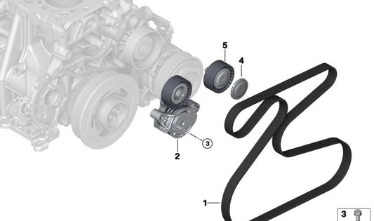 Keilrippenriemen für BMW Serie 1 F52, Serie 2 F45, F46, X1 F48, X2 F39, MINI F54, F55, F56, F57, F60 (OEM 11288573252). Original BMW