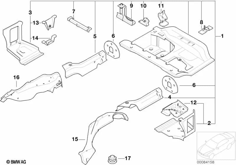 Soporte lateral izquierdo del piso del maletero para BMW Serie 3 E46 (OEM 41127038063). Original BMW