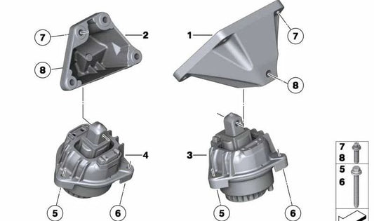 Soporte de motor derecho para BMW Serie 5 F07, F10, F11, Serie 6 F06, F12, F13, Serie 7 F01, F02 (OEM 22116775904). Original BMW