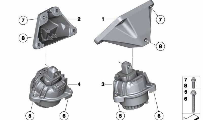 Soporte de motor derecho OEM 22117935142 para BMW Serie 5 (F07, F10, F11), Serie 6 (F06, F12, F13) y Serie 7 (F01, F02). Original BMW.