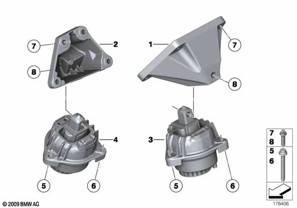 Soporte de motor izquierdo para BMW Serie 5 F10N, F11N (OEM 22116859899). Original BMW.