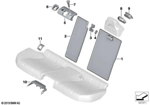 Inserto Respaldo Medio Superior para BMW Serie 5 F90, G30, G30N, Serie 8 F93, G16 (OEM 52207397418). Original BMW.