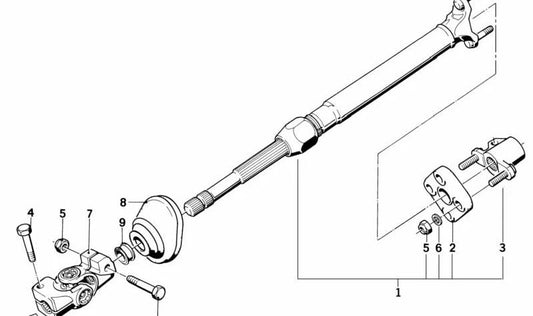 Colonna di direzione inferiore OEM 32311158283 per BMW E34, E32. BMW originale.