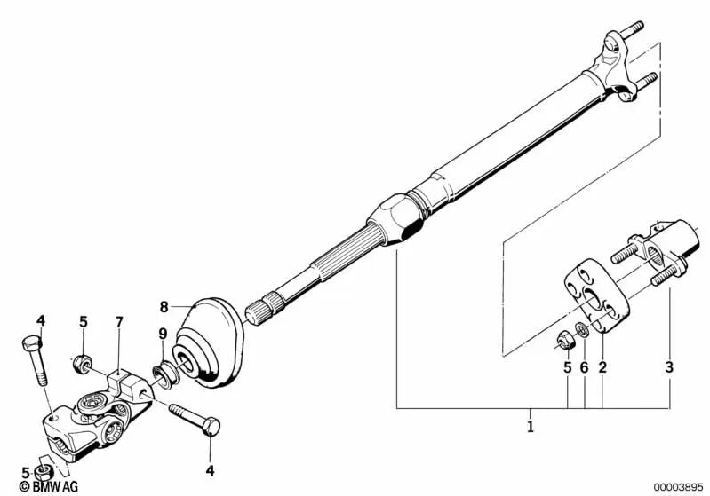 Eje de Dirección Inferior para BMW Serie 5 E34, Serie 7 E32, Serie 8 E31 (OEM 32311162082). Original BMW.