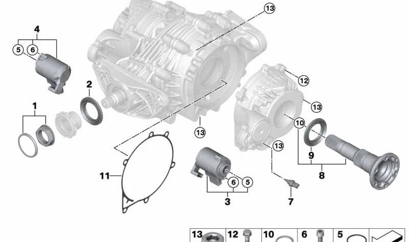 Rear right transmission motor actuator for BMW X5 E70, F15, F85, X6 E71, F16, F86 (OEM 33107586238). Original BMW