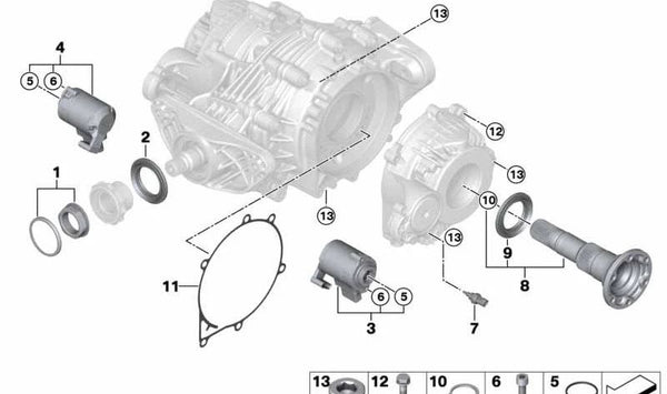 Actuador motor transmisión trasera derecha para BMW X5 E70, F15, F85, X6 E71, F16, F86 (OEM 33107586238). Original BMW