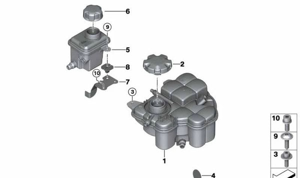 Depósito de expansión para BMW F90N, F91, F92, F93 (OEM 17137889451). Original BMW.