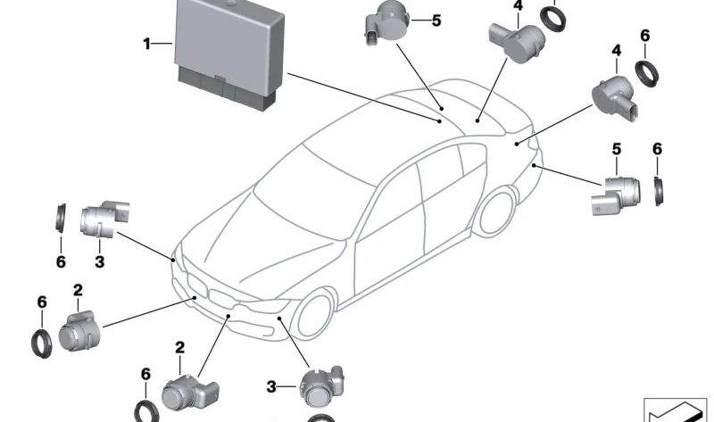 Sensor de estacionamento (PDC) OEM azul ultrassônico OEM 66209336909 para BMW F52, F48, F55, F56, F57, F54. BMW original.