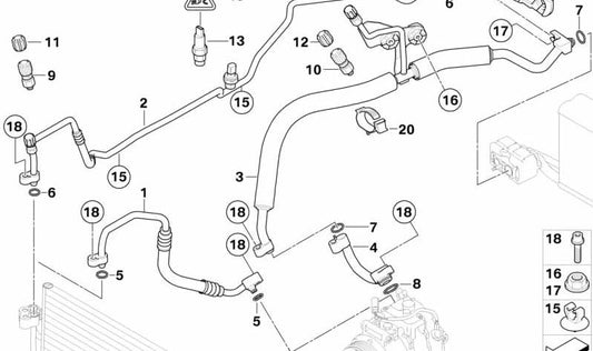 Tubería de presión Compresor-Condensador para BMW E60N, E61N (OEM 64536989859). Original BMW.