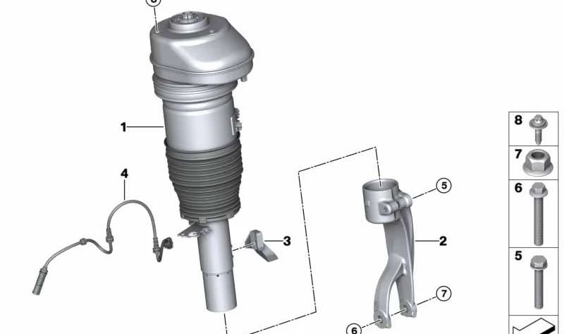 Amortiguador neumático delantero izquierdo para BMW X5 G05 (OEM 37106869031). Original BMW