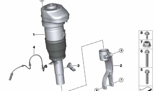 Amortiguador neumático delantero izquierdo OEM 37105A40B51 para BMW G05. Original BMW.