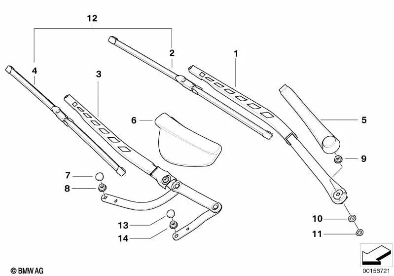 Tapa para brazo de limpiaparabrisas izquierdo para BMW Serie 5 E60, E60N, E61, E61N y Serie 6 E63, E63N, E64, E64N (OEM 61617037356). Original BMW.