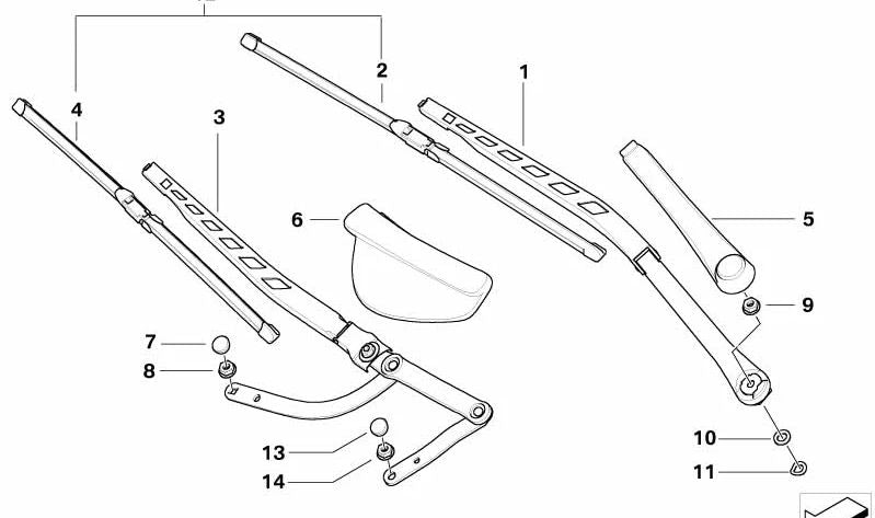 Brazo limpiaparabrisas izquierdo para BMW E60, E61, E63, E64 (OEM 61619449959). Original BMW